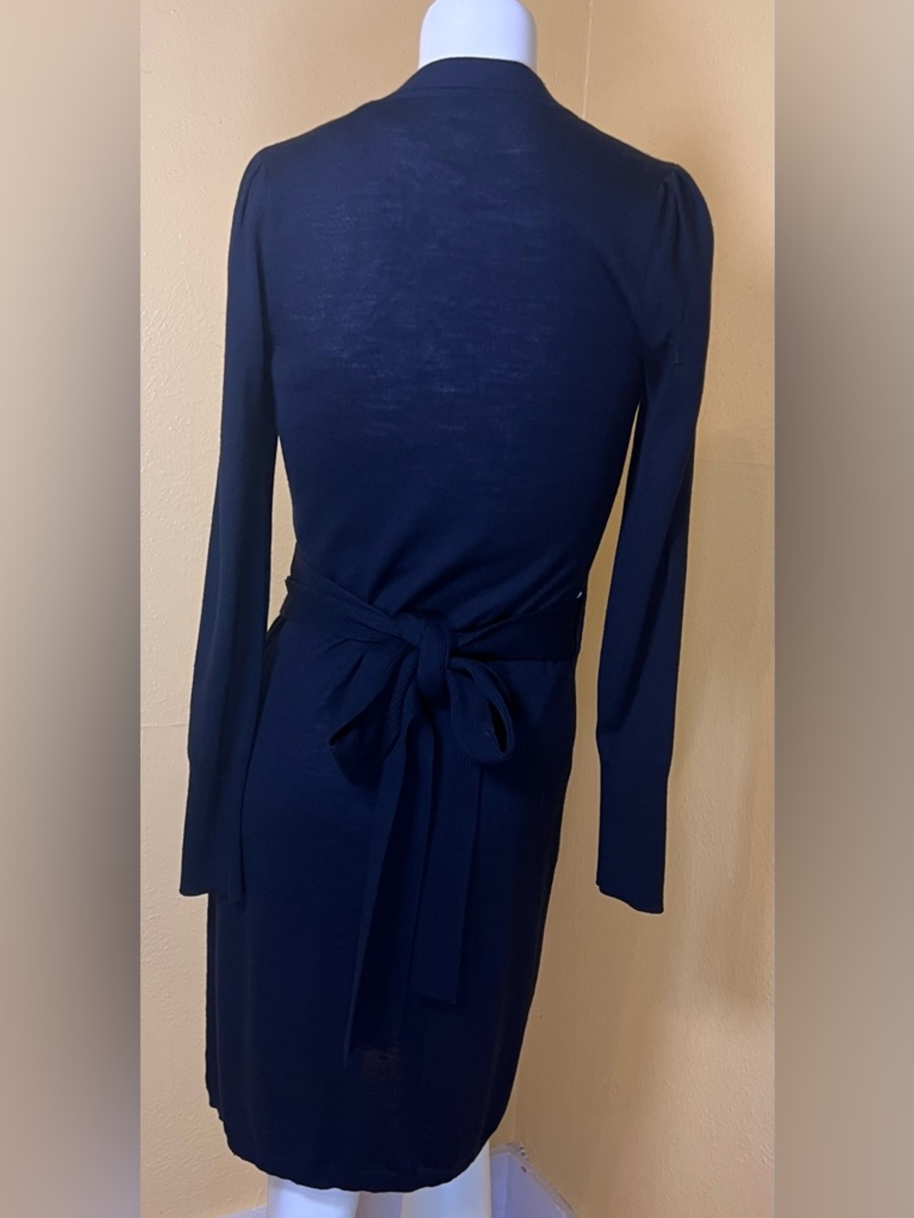 Diane von Furstenberg DVF Black 100% Merino Wool Wrap Sweater Dress, P (Small) - Picture 4 of 11
